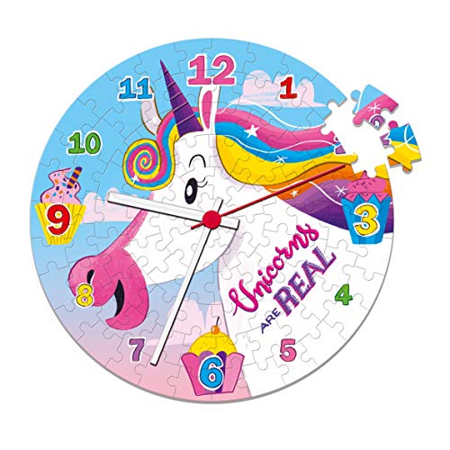 Clementoni- Puzzle 96 Piezas Reloj Unicornios, Multicolor (23035.8)