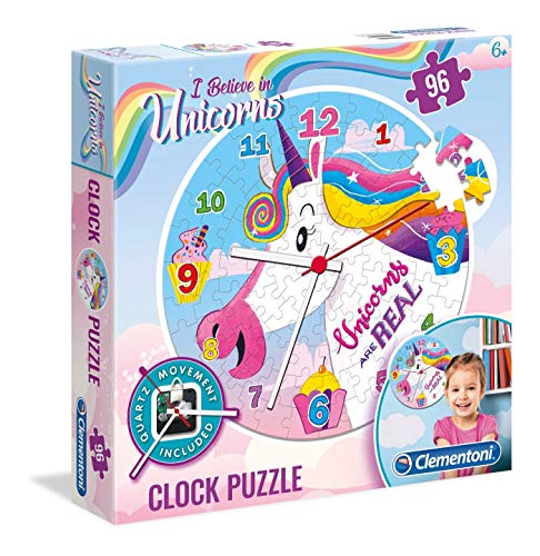 Clementoni- Puzzle 96 Piezas Reloj Unicornios, Multicolor (23035.8)