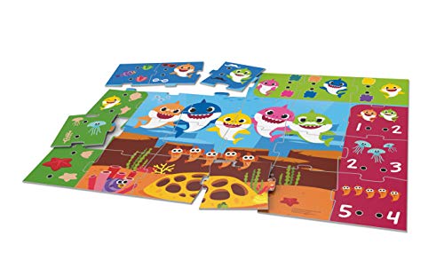 Clementoni-Sapientino – Alfombra Gigante interactiva – Baby Shark – Puzzle para niños – Juego Quiz (versión en Italiano) – Made in Italy, 3 años + (16281)