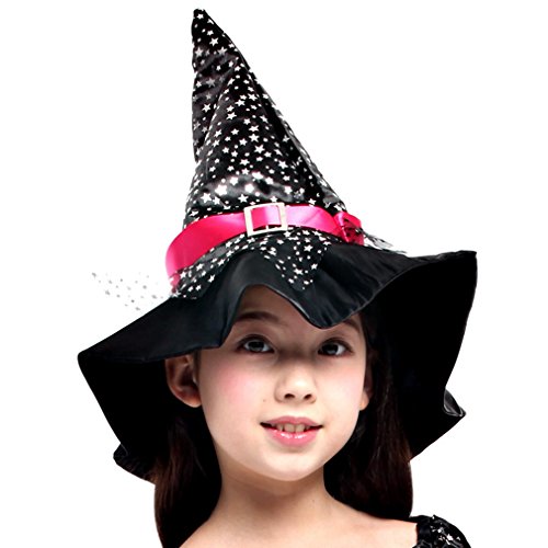 Cloudkids Disfraz de Bruja para Niñas Infantil con Sombrero de Bruja Hechicera- Niña - Disfraz - Carnaval - Halloween - Cosplay - Accesorios, Color Negro-Rosa- Talla XL, 10 a 12 años