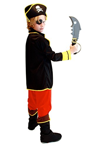 Cloudkids Disfraz de Capitán Pirata para Niños (M 4-6 años) Disfraz de Halloween Cosplay Traje de Pirata para los niños - Infantil Disfraces Incluye Sombrero Parche y Cinturón