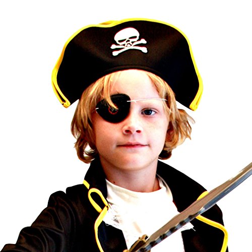 Cloudkids Disfraz de Capitán Pirata para Niños (M 4-6 años) Disfraz de Halloween Cosplay Traje de Pirata para los niños - Infantil Disfraces Incluye Sombrero Parche y Cinturón