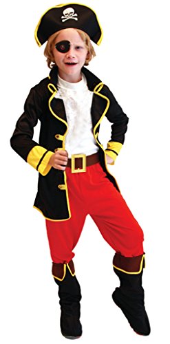 Cloudkids Disfraz de Capitán Pirata para Niños (M 4-6 años) Disfraz de Halloween Cosplay Traje de Pirata para los niños - Infantil Disfraces Incluye Sombrero Parche y Cinturón