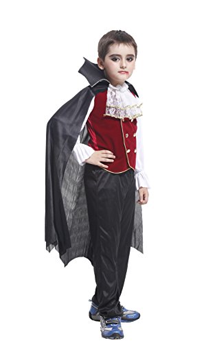 Cloudkids - Disfraz Vampiro para Niños Halloween Disfraces Twilight Vampiros Ropa Pantalones Cape Crepúsculo Regalo para Halloween Carnaval 9-12 Años