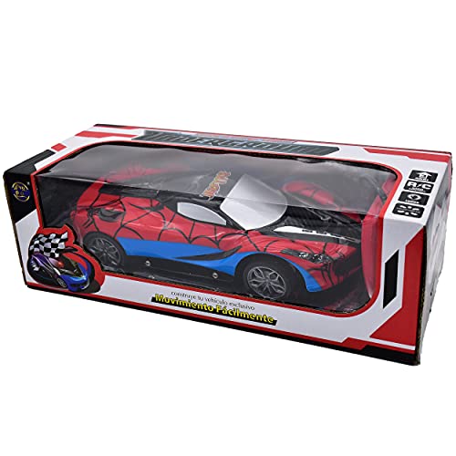 Coche de Carrera Teledirigido de Control Remoto, con Luz LED Jueguete y Regalo para niños + 6 años. (Spiderman)