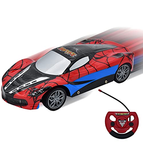 Coche de Carrera Teledirigido de Control Remoto, con Luz LED Jueguete y Regalo para niños + 6 años. (Spiderman)