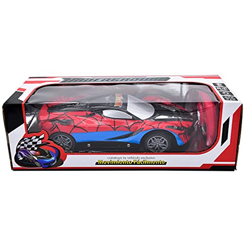 Coche de Carrera Teledirigido de Control Remoto, con Luz LED Jueguete y Regalo para niños + 6 años. (Spiderman)