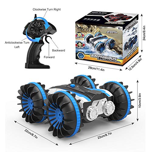 Coche teledirigido 4WD 2.4Ghz 1/18 resistente al agua RC Stunt Auto con mando a distancia de 50 m 360 ° rotación Offroad Auto Recargable Electrónico Vehículo Juegos Regalos (Azul Actualizado)