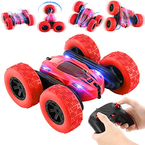 Coche Teledirigido, 4WD Stunt RC Coche Acrobacia Rotación Volteo de 360°, 2.4GHz Coche Radiocontrol Truco con Batería Recargable, Juguetes Niño 6+ Años para Niños Regalos (Red)