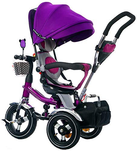 Cochecito de 4 en-1 triciclo de carreras de triciclos para niños con un asiento giratorio de 360 ​​° y arnés de seguridad para niños por 6 meses - 5 años de edad púrpura