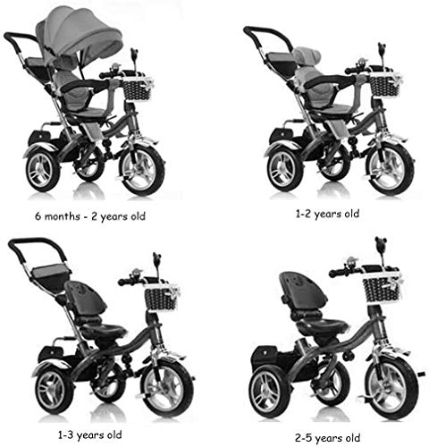 Cochecito de 4 en-1 triciclo de carreras de triciclos para niños con un asiento giratorio de 360 ​​° y arnés de seguridad para niños por 6 meses - 5 años de edad púrpura