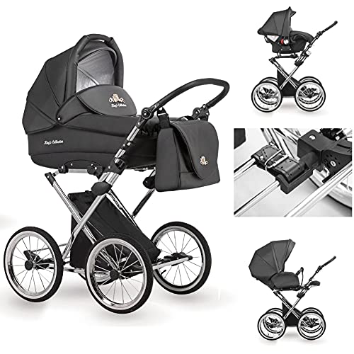 Cochecito Retro 3en1 2en1 Kings Collection Isofix Suspensión del cinturón de Lux4Kids Black K07 Silla de auto 4 en 1 + ISOFIX