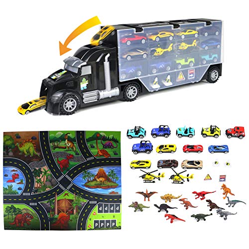 Coches de Dinosaurios Juguetes-Camión de Transporte Camion con Coches Niños Puzzle Dinosaurios Educativos Juguetes Niños 3 4 5 6 Años (32 Pieza)