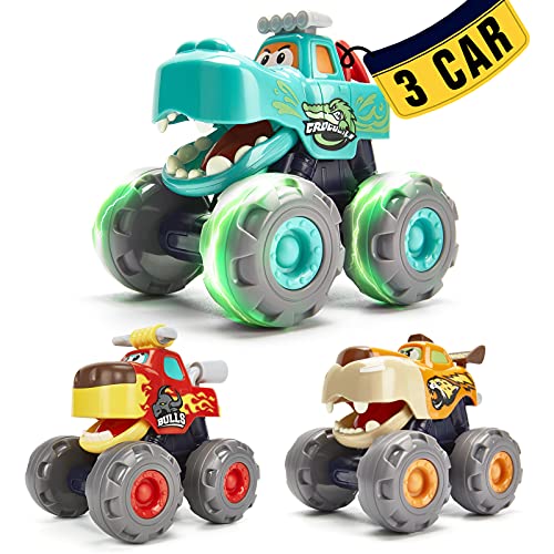 Coches de Juguetes Niños 1 año Camiones Monstruo 3 Pack Conjunto de Vehículos, Coches de Retroceso y Fricción Juguetes Bebes 1 año Regalo Juguetes Niños 2 3 4 5 años