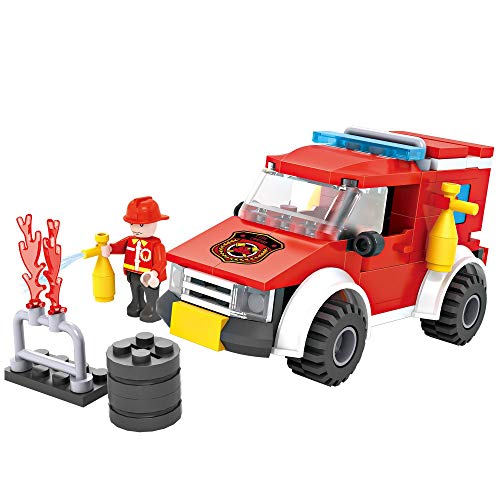 Cogo Juego Bloques de Construcción Pack 8 Paquetes Parque de Bomberos Fire. Incluye Vehículos, Coche, Moto, Camión, Helicóptero, Barco y Robot. Juguete Ideal Niños y Niñas. No Apto Menores de 6 Años.