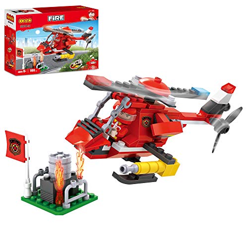 Cogo Juego Bloques de Construcción Pack 8 Paquetes Parque de Bomberos Fire. Incluye Vehículos, Coche, Moto, Camión, Helicóptero, Barco y Robot. Juguete Ideal Niños y Niñas. No Apto Menores de 6 Años.