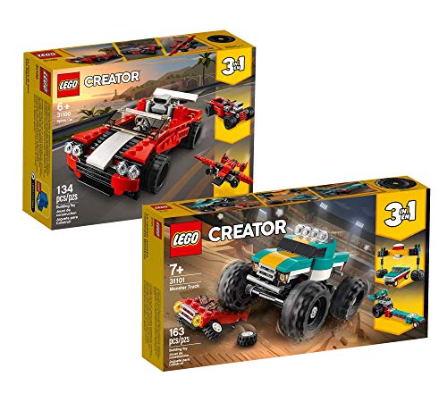 Collectix Lego Set – Coche deportivo Lego Creator (31100) + Lego Creator Monster ruck (31101), set de regalo a partir de 6 años