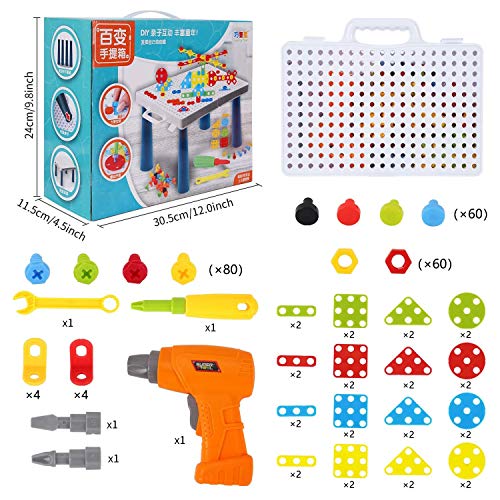 Colmanda Puzzles 3D Mosaicos Infantiles, 251 Piezas Tablero de Mosaico Juguete con Herramienta Tornillo, Puzzles 3D Montessori Juguetes Mosaicos Infantiles para Niños