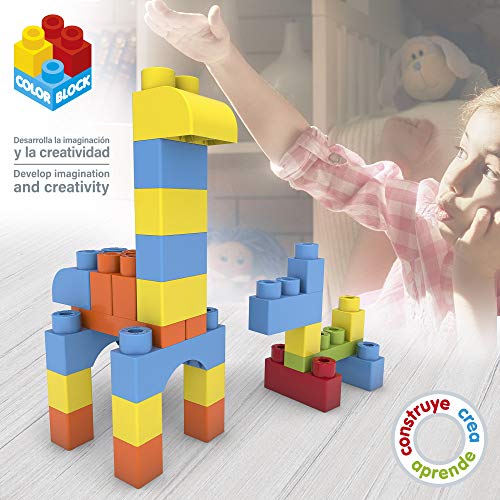 ColorBaby - Bloques construccion niños, Juego construccion 80 piezas, Juguetes bebe 12 meses, Cubos apilables bebe, Bloques construccion, Torre de bloques, Juguetes construcción (49278)