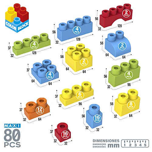 ColorBaby - Bloques construccion niños, Juego construccion 80 piezas, Juguetes bebe 12 meses, Cubos apilables bebe, Bloques construccion, Torre de bloques, Juguetes construcción (49278)