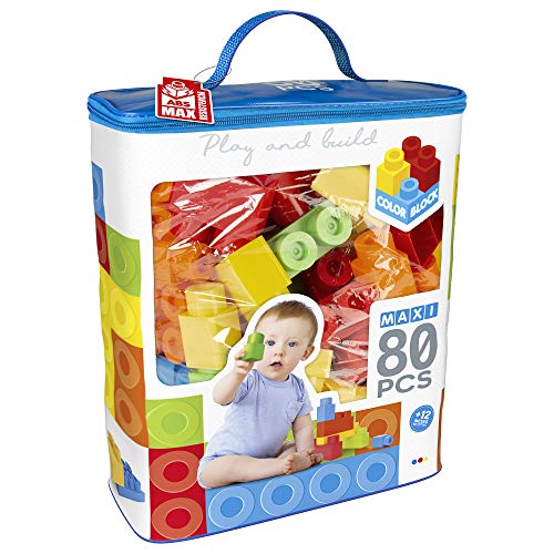 ColorBaby - Bloques construccion niños, Juego construccion 80 piezas, Juguetes bebe 12 meses, Cubos apilables bebe, Bloques construccion, Torre de bloques, Juguetes construcción (49278)