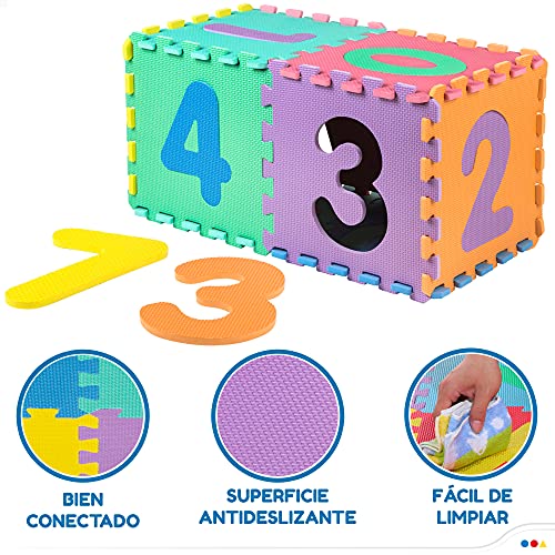 ColorBaby - Suelo puzzle bebé, 10 piezas, 32x32 cm, números de 0 al 9, Alfombra números, Goma eva bebé, Puzzle foam, Suelo para bebés, Juego para bebés y niños, CB Toys (43648)