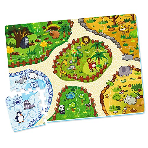 ColorBaby - Suelo puzzle bebé, 12 piezas, 32x32 cm, Alfombra zoo para niños, Puzzle alfombra bebé, + 2 meses, Alfombra goma eva, Alfombras infantiles puzle, COLORBABY (46556)