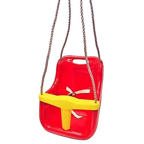 Columpio Infantil con cinturón de Seguridad 39 x 36 x 43 cm, Asiento Silla Colgante bebé, Carga máxima 25 kg para casa, jardín, Interiores o Exteriores (Rojo)