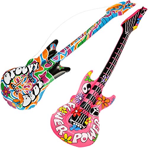 com-four® 2X Guitarras inflables en el Estilo Hippie - Guitarra de Aire Carnaval [la selección varía] - Artículo para Fiestas (Air Guitar - 2 Piezas)