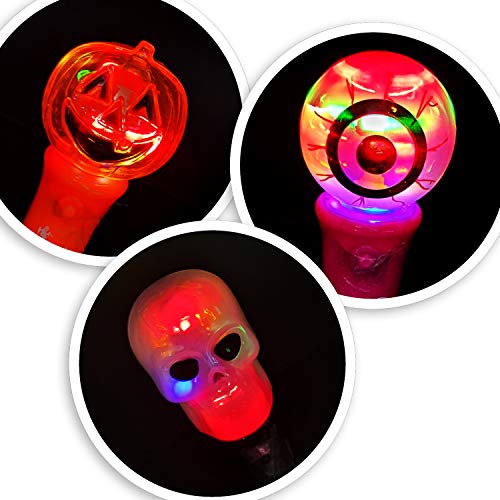 com-four® 3X Palo Luminoso en Diferentes diseños - Varita mágica para niños con luz giratoria para Carnaval, Disfraces, Halloween (Multicolor)