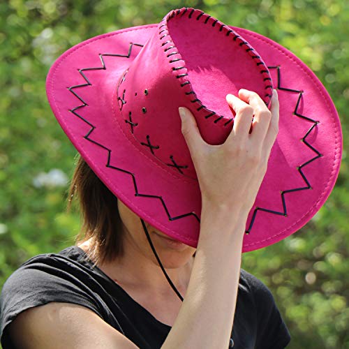 com-four® conjunto de sombreros de 2 piezas para vaqueros - sombrero occidental en rosa - sombreros para carnaval, carnaval, halloween, fiestas temáticas (02 piezas - vaquero rosa)