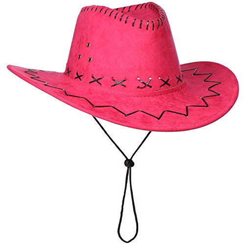 com-four® conjunto de sombreros de 2 piezas para vaqueros - sombrero occidental en rosa - sombreros para carnaval, carnaval, halloween, fiestas temáticas (02 piezas - vaquero rosa)