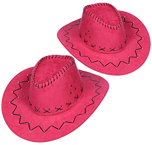 com-four® conjunto de sombreros de 2 piezas para vaqueros - sombrero occidental en rosa - sombreros para carnaval, carnaval, halloween, fiestas temáticas (02 piezas - vaquero rosa)