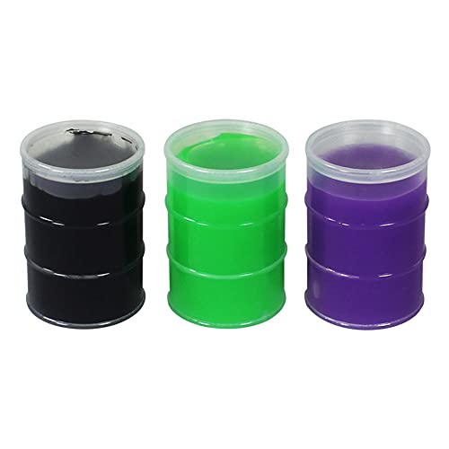 COM-FOUR® Limo 3X Pups en un Barril en Colores Brillantes - Regalo de Fiesta para cumpleaños de niños - Limo antiestrés - Limo amasador para Jugar (03 Piezas - Negro/Morado/Verde)