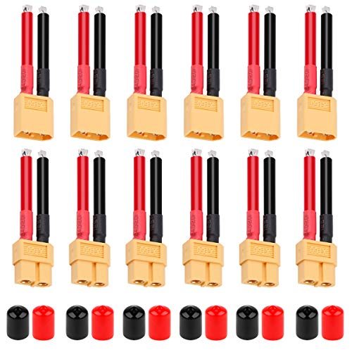 Conector XT60 Hembra y Macho XT60 Plug 12AWG Cable de Silicona con Tapa Protectora para RC Drone Car Lipo Cargador de Batería 12PCS