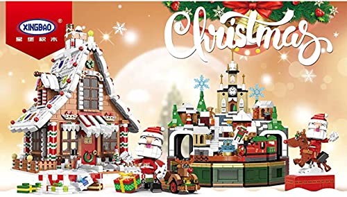 Conjunto de Edificio de Navidad con luz, 145pcs Escena de Navidad Casa de Pan de Jengibre Modelo Bloque de construcción, Regalo de Ladrillos de Navidad Compatible con Lego creador