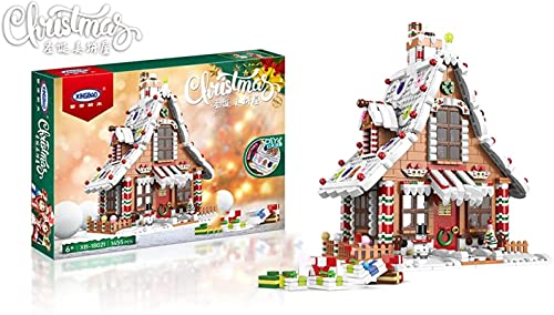 Conjunto de Edificio de Navidad con luz, 145pcs Escena de Navidad Casa de Pan de Jengibre Modelo Bloque de construcción, Regalo de Ladrillos de Navidad Compatible con Lego creador