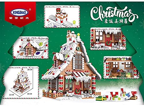 Conjunto de Edificio de Navidad con luz, 145pcs Escena de Navidad Casa de Pan de Jengibre Modelo Bloque de construcción, Regalo de Ladrillos de Navidad Compatible con Lego creador