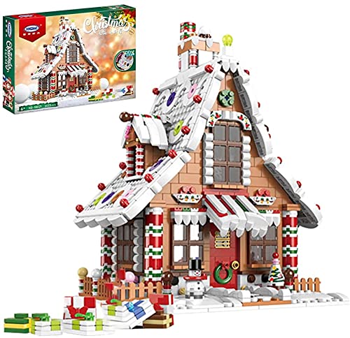 Conjunto de Edificio de Navidad con luz, 145pcs Escena de Navidad Casa de Pan de Jengibre Modelo Bloque de construcción, Regalo de Ladrillos de Navidad Compatible con Lego creador