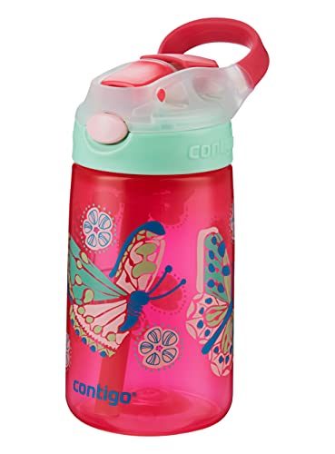 Contigo Gizmo Flip Botella Infantil Boquilla Autospout con Pajita, Libre de BPA, Sistema antiderrame, optimo para guardería, Escuela y Deportes, Unisex-Youth, Rojo (Butterfly Sprinkles), 420ml