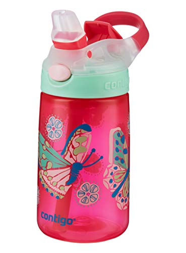 Contigo Gizmo Flip Botella Infantil Boquilla Autospout con Pajita, Libre de BPA, Sistema antiderrame, optimo para guardería, Escuela y Deportes, Unisex-Youth, Rojo (Butterfly Sprinkles), 420ml