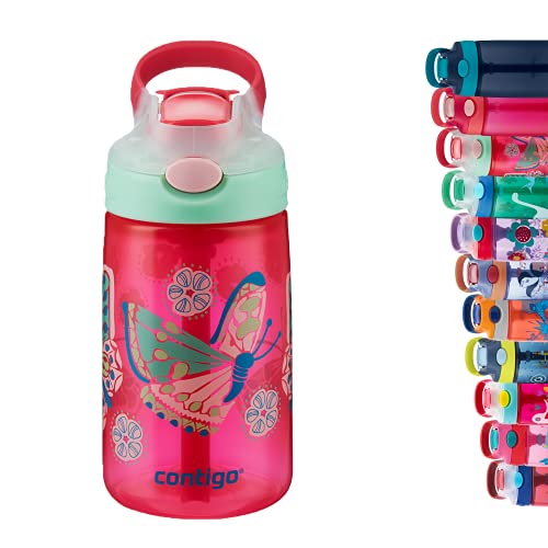 Contigo Gizmo Flip Botella Infantil Boquilla Autospout con Pajita, Libre de BPA, Sistema antiderrame, optimo para guardería, Escuela y Deportes, Unisex-Youth, Rojo (Butterfly Sprinkles), 420ml