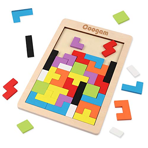 Coogam Puzzle de Madera 40 Piezas Tangram Jigsaw Brain Teaser Toy para Adulto Caja de Rompecabezas de Madera Juego de Cerebro Bloque de Construcción Inteligencia Regalo Educativo para Niños