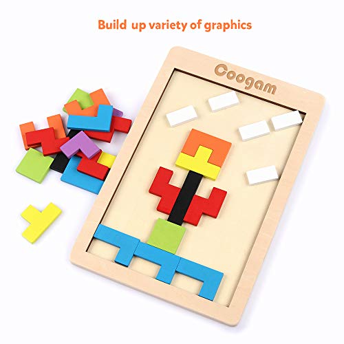 Coogam Puzzle de Madera 40 Piezas Tangram Jigsaw Brain Teaser Toy para Adulto Caja de Rompecabezas de Madera Juego de Cerebro Bloque de Construcción Inteligencia Regalo Educativo para Niños