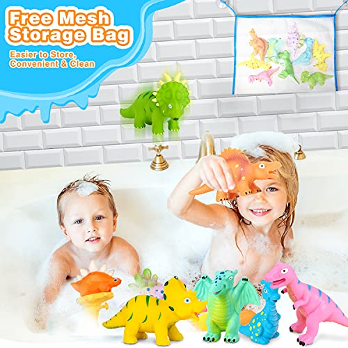 COOJOMMY 10Pcs Juguetes Bañera Bebés, Juguetes de Baño para Bebés Niños con Pistola de Agua y Bolsa de Almacenamiento, Juguetes de Dinosaurios, Juguetes Piscina Playa para Niños