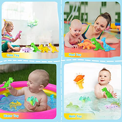 COOJOMMY 10Pcs Juguetes Bañera Bebés, Juguetes de Baño para Bebés Niños con Pistola de Agua y Bolsa de Almacenamiento, Juguetes de Dinosaurios, Juguetes Piscina Playa para Niños