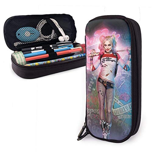 Cool-Harley-Quinn Funda de cuero para lápices Funda para buggy de oficina Cremallera Bolígrafo Papelería Bolsas