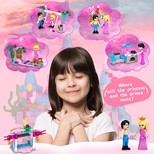 COOLJOY 569PCS Bloques Magneticos, Juguetes Construcciones Magneticas para Niños, Combina 12 Modelos Princesa y Principe con un Total de 25 Estilos de Juguetes de Construcción de Castillos