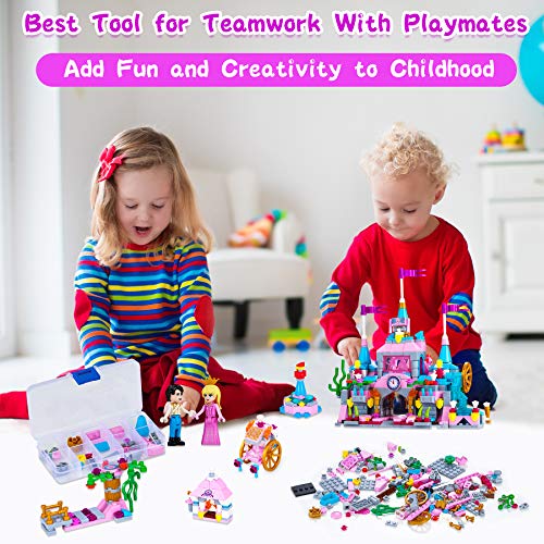 COOLJOY 569PCS Bloques Magneticos, Juguetes Construcciones Magneticas para Niños, Combina 12 Modelos Princesa y Principe con un Total de 25 Estilos de Juguetes de Construcción de Castillos