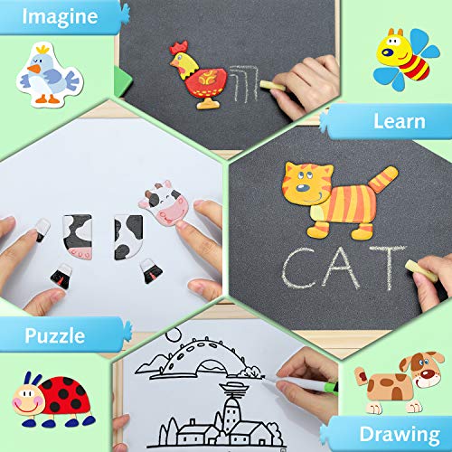 COOLJOY Puzzles de Madera Magnético, Puzzles Rompecabezas Magnéticos de Madera, Tablero de Dibujo de Doble Cara Juguete Educativo para Niños Niñas Mayores de 3 Años con Funda de Tiza 100 PCS